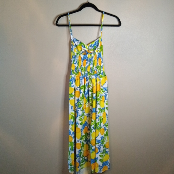SHEIN Boho Lemon Print Smocked Midi Dress Size S - Picture 6 of 11